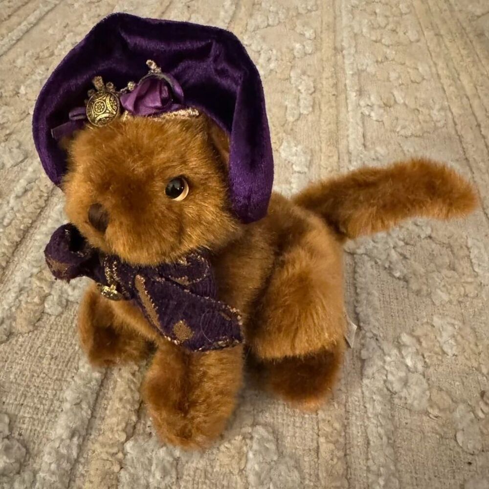 Dan Dee Collector's Choice Vintage Brown Teddy Bear Purple Velvet Hat Scarf